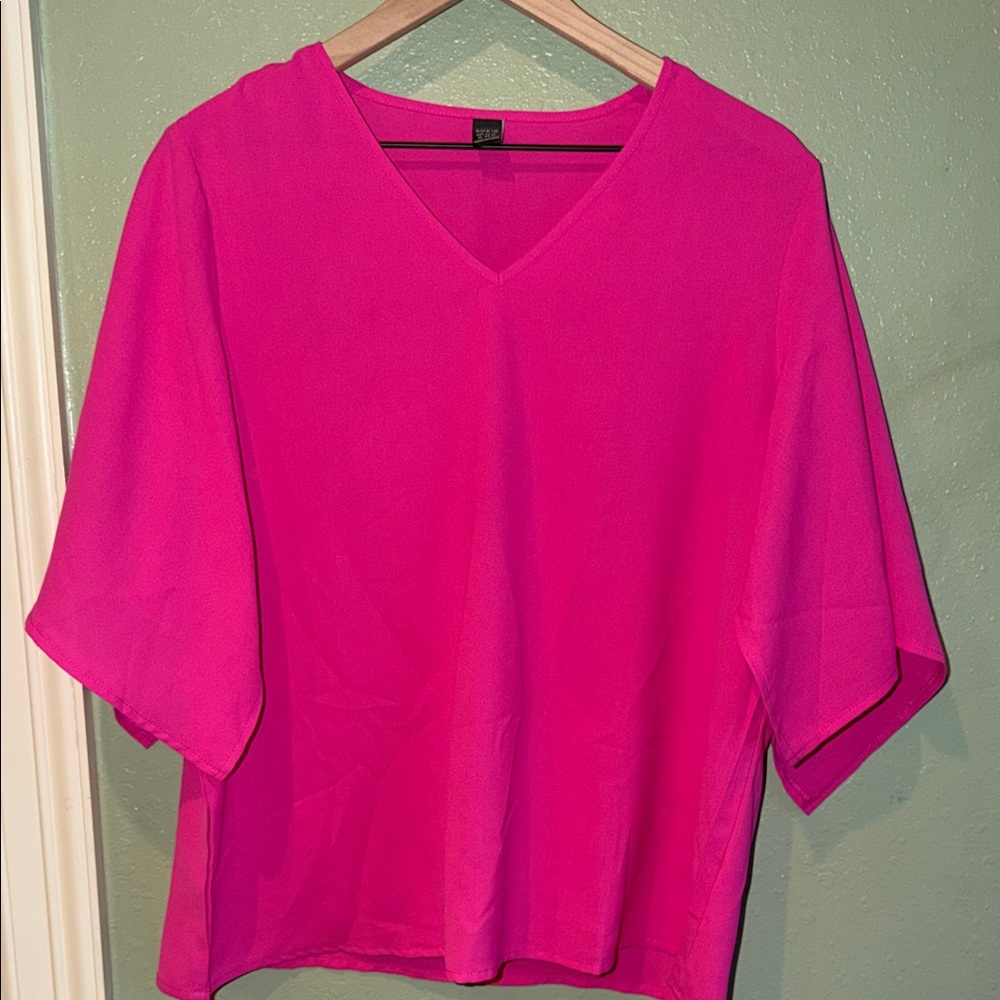 SHEIN Women's Hot Pink V-Neck Blouse
